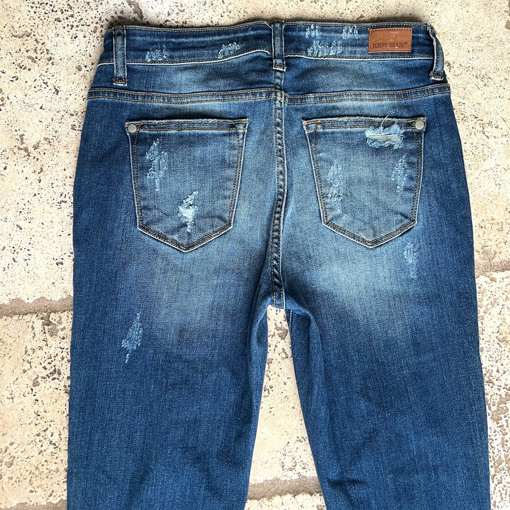 Womens Jeans Size 9 29 Skinny Leopard Print Patches Distressed Judy blue - Picture 8 of 10